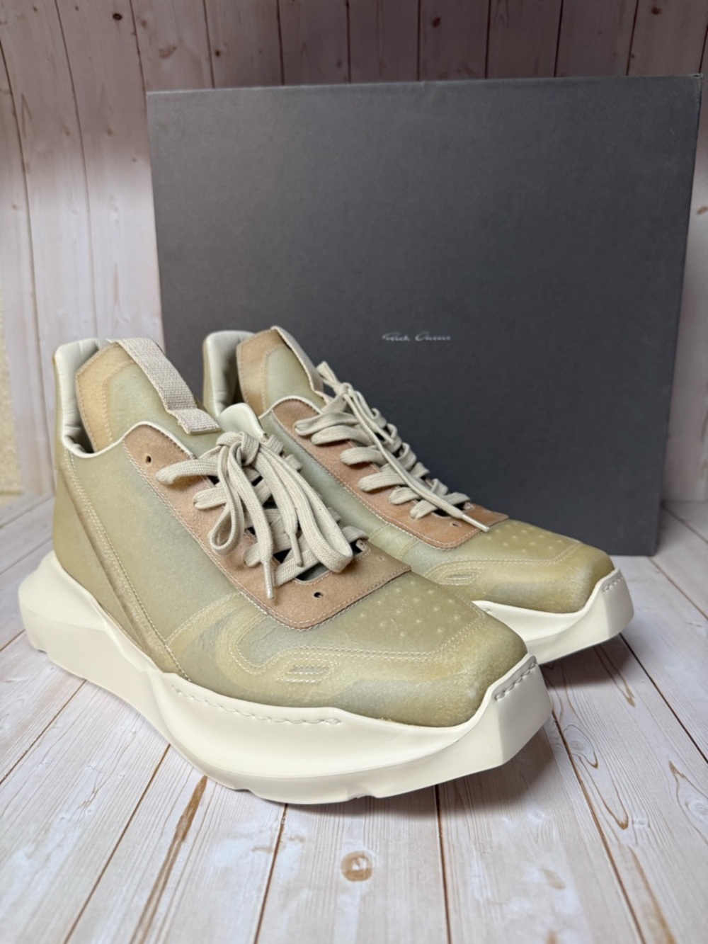 Rick Owens Geth Runner Transparent Leather Sneakers Natural/Milk Sz 43 / 10